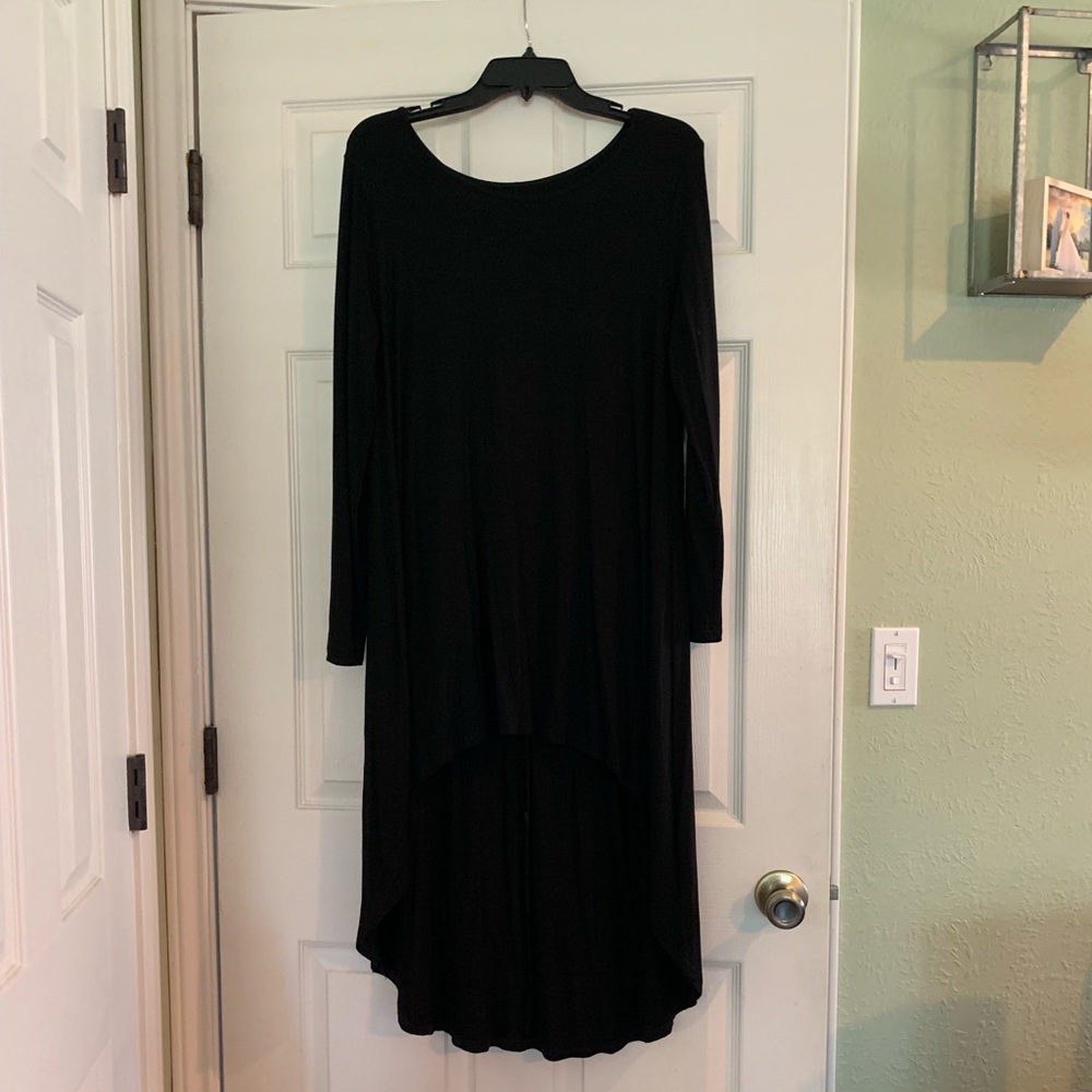 High low long sleeve black dress